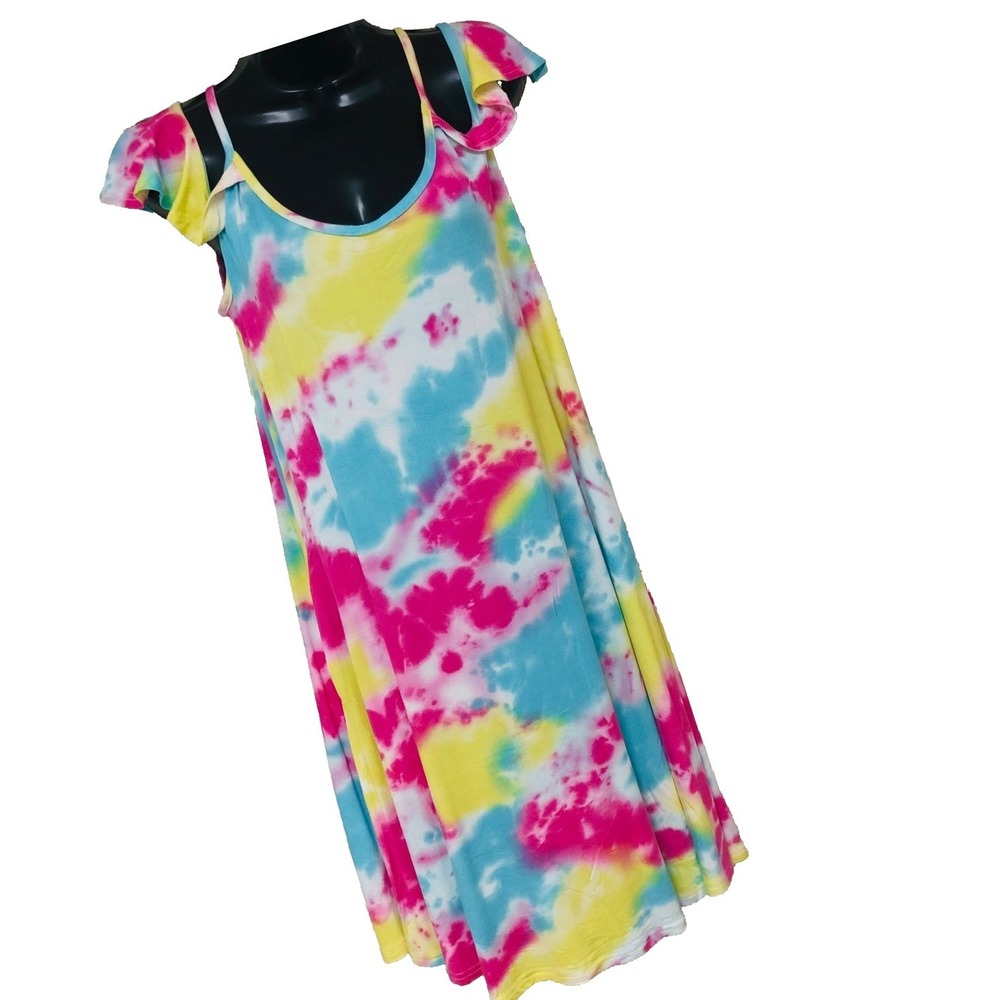 NWT Jouica Pink Tie Dye Dress‎ Cover Up Pockets Beachy Casual  Womens L